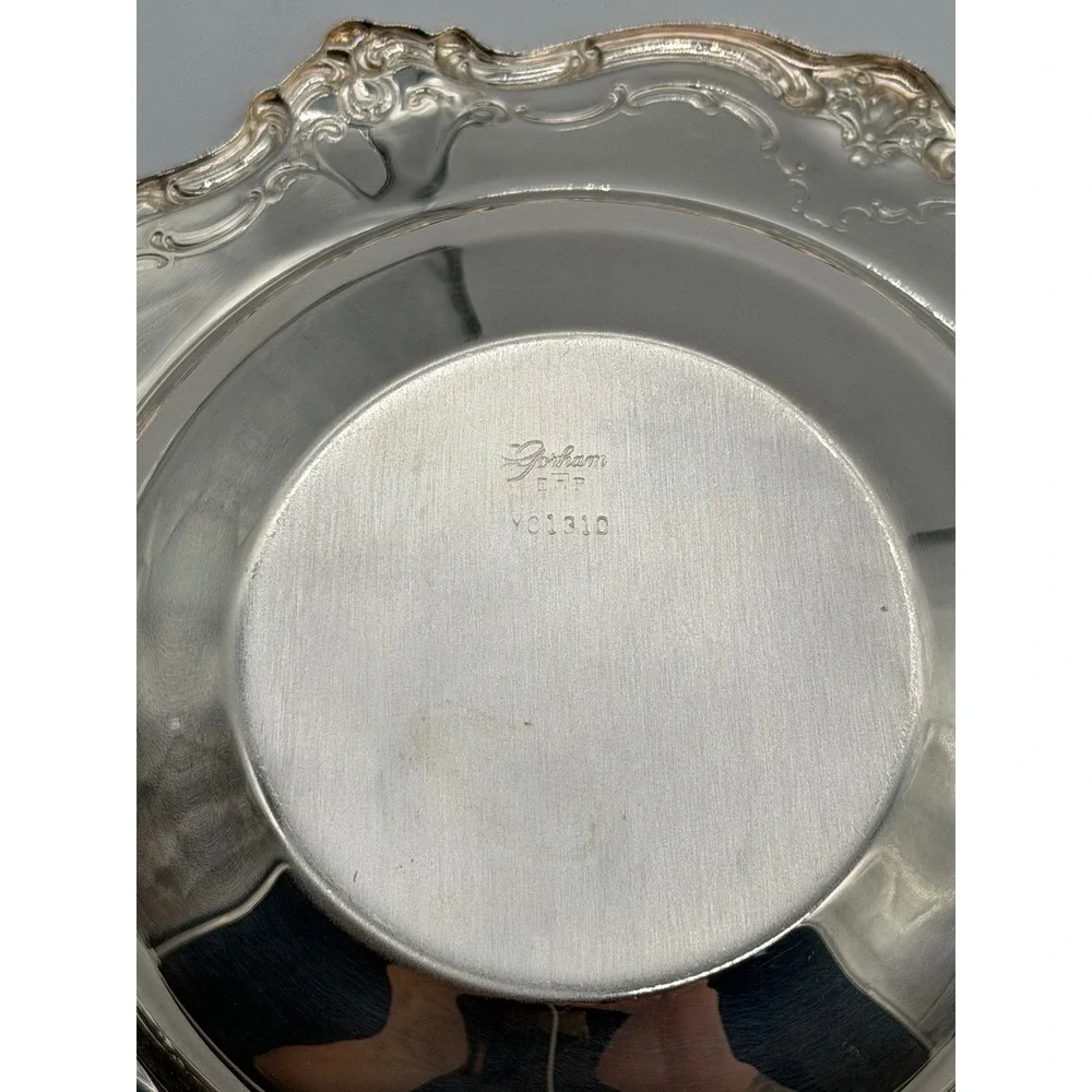 Gorham Silver Plate Repousse Scalloped Round Bowl YC1310 Ornate Floral Scroll